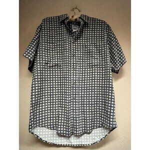 Silk Uomo Men's Casual Button Up Silk Plaid Shirt Small Black Ivory Short Sleeve